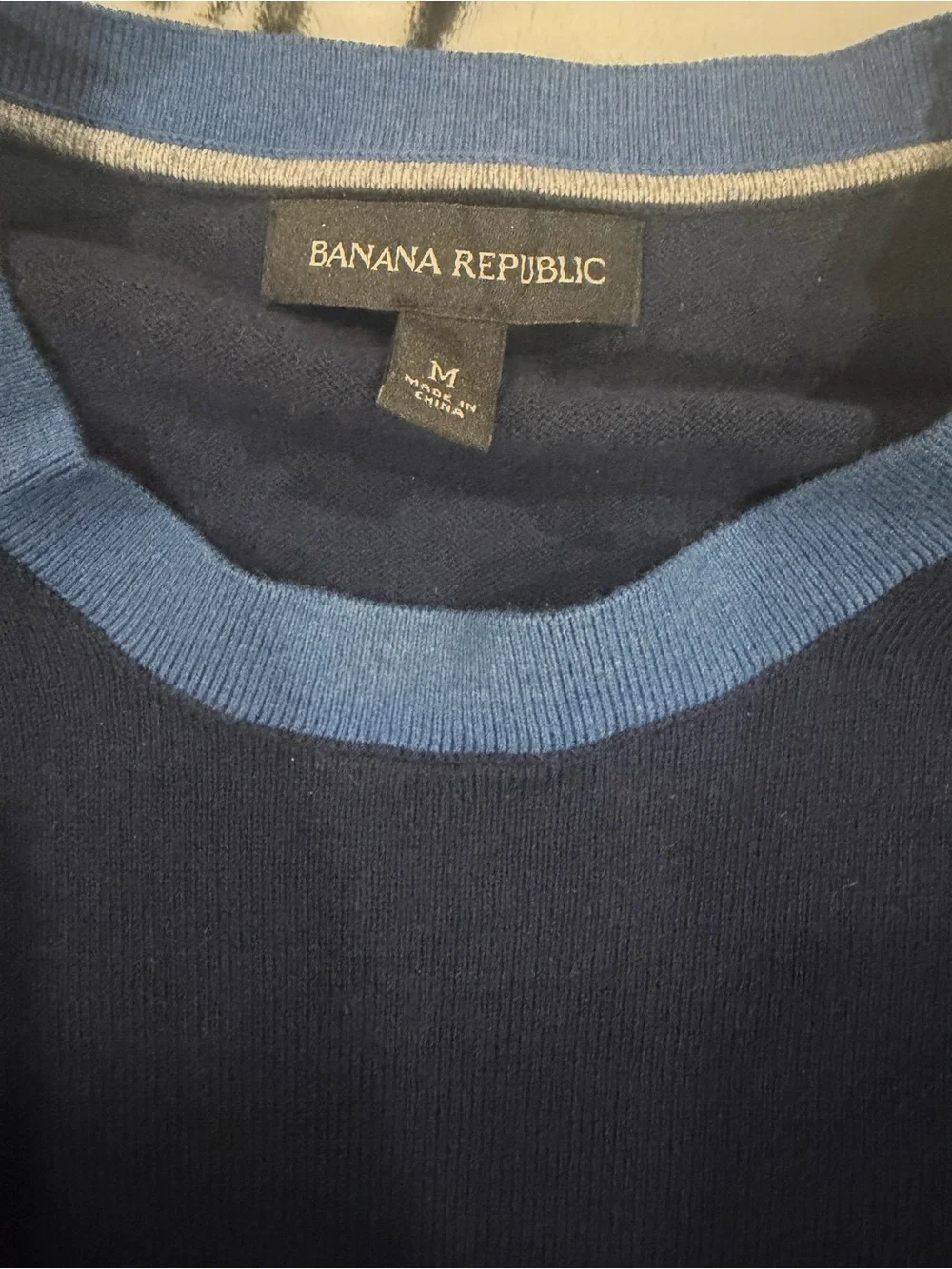 Banana Republic Navy and Medium Blue Striped Crewneck Sweater